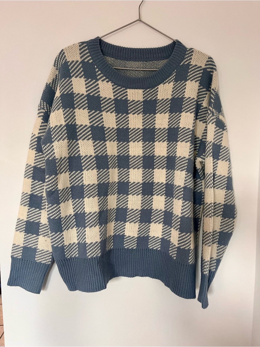 Checkered Jacquard Oversized Crewneck Knit Sweater
